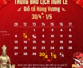 THÔNG BÁO LỊCH NGHỈ LỄ GIỔ TỔ HÙNG VƯƠNG & 30/4-1/5/2025